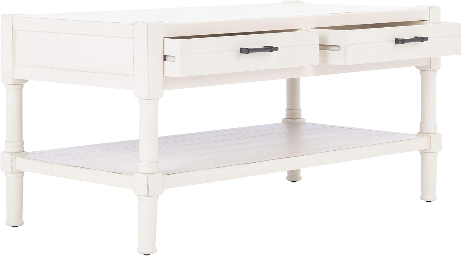Safavieh Home Collection Filbert Distressed White 2-Drawer Bottom Shelf Coffee Table COF5703A