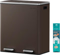 SONGMICS Trash Can, 2 x 8 Gallon (2 x 30 L) Garbage Can for Kitchen, with 15 Trash Bags, 2 Compartments, Plastic Inner Buckets and Hinged Lids, Airtight, Brown ULTB60BR