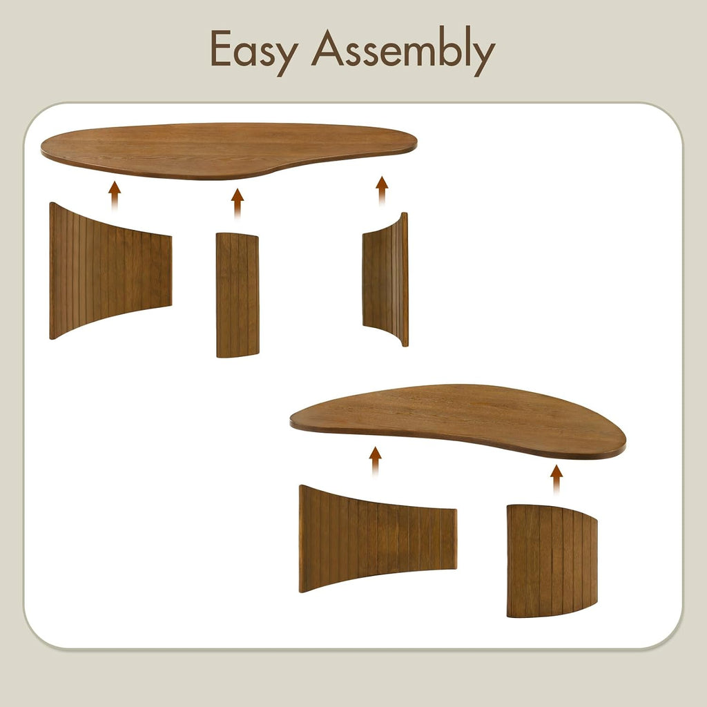 Hyfirm Walnut Nesting Coffee Tables Set of 2, Mid Century Modern Center Table with Fluted Wooden Legs and Oval Mango Shape for Living Room, Small Apartment