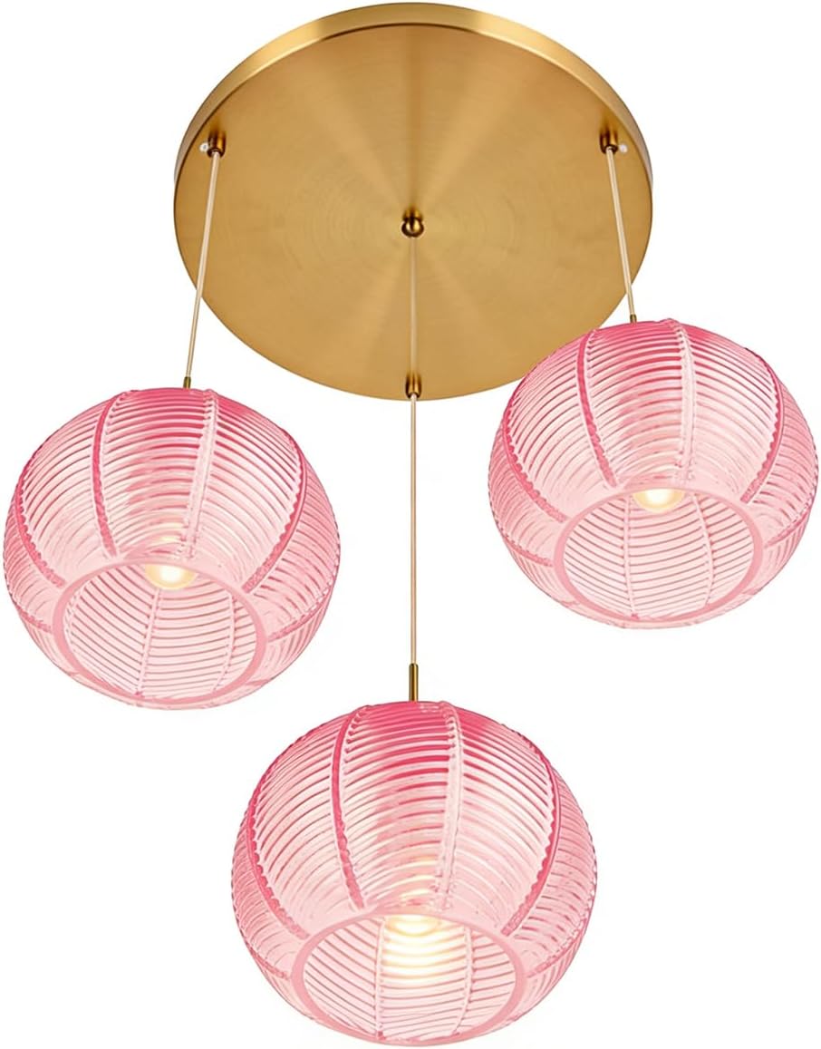 Cluster Chandelier 3-Lights Gold Pink Pendant Light Fixtures Glass Globe Chandeliers Dining Room Classic Glass Ball 8.6' Shade Adjustable Height Mid Century Modern Chandelier