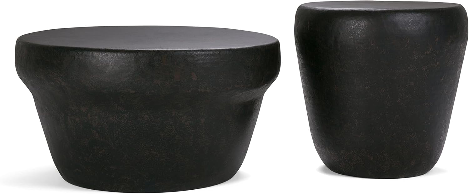 SIMPLIHOME Garvy Metal Coffee Table - 33 inch Wide Solid Metal Round Drum Accent Table in Rustic Bronze, Industrial Living Room Center Table or End Table with Textured Finish, Assembled