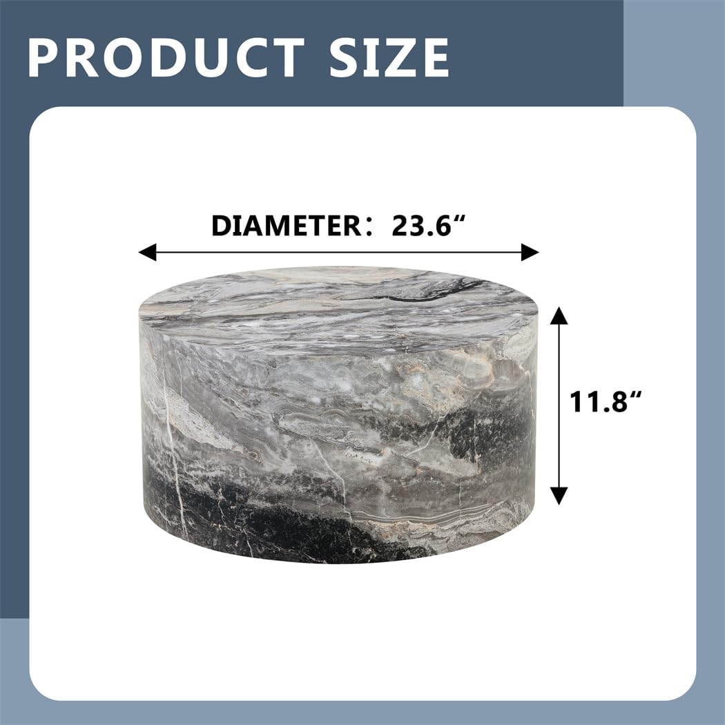 Round Coffee Table Living Room Table - Modern Faux Marble Design with Wood Accents in Grey,No Assembly Required - Ready to Use,Space-Saving