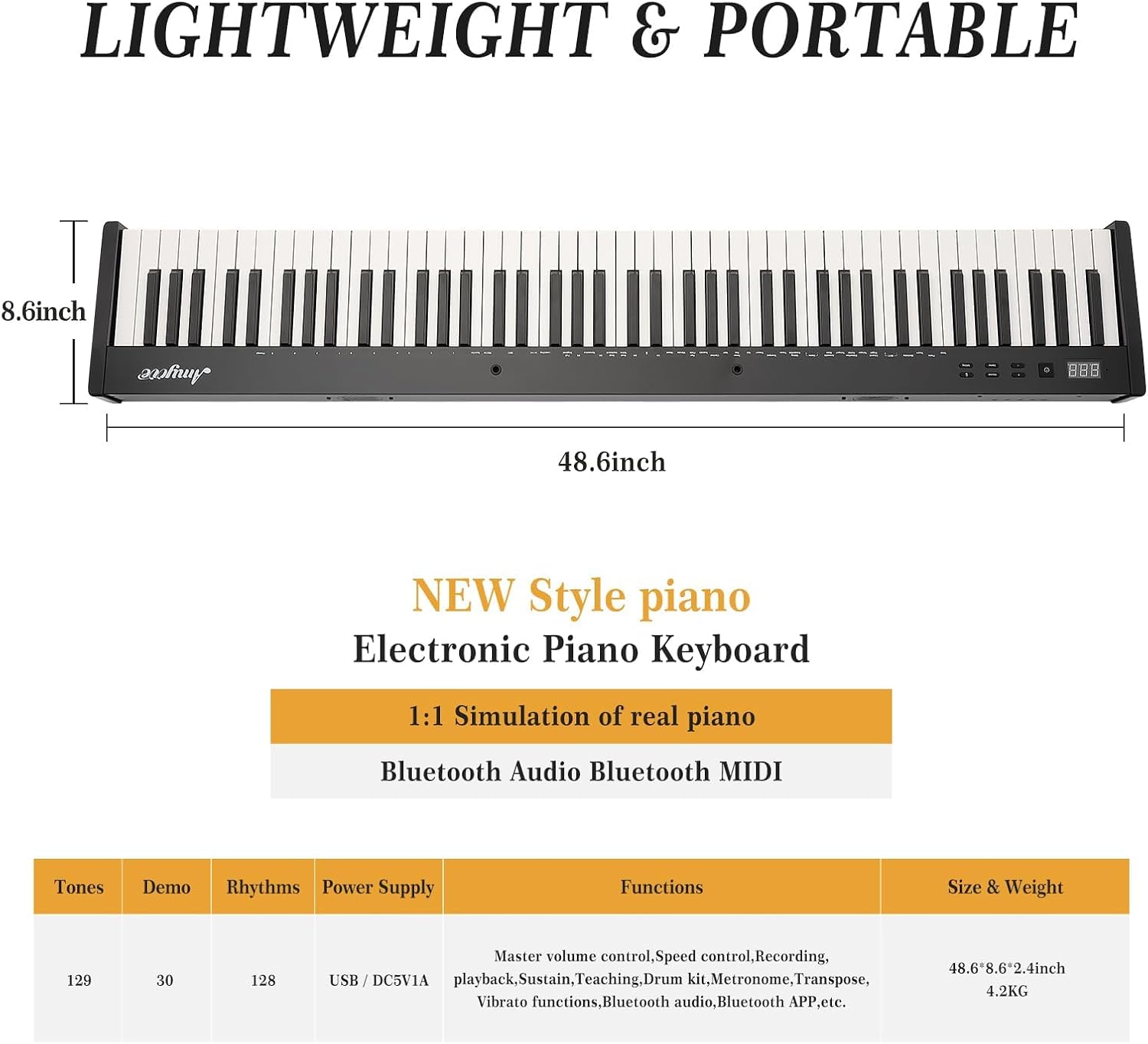 Garvee 88 Key Full-Size Semi-Weighted Electronic Keyboard Piano, Portable Design with Headphones, Sustain Pedal, Power Adapter & Travel Case - Perfect for Beginners and Adult Players