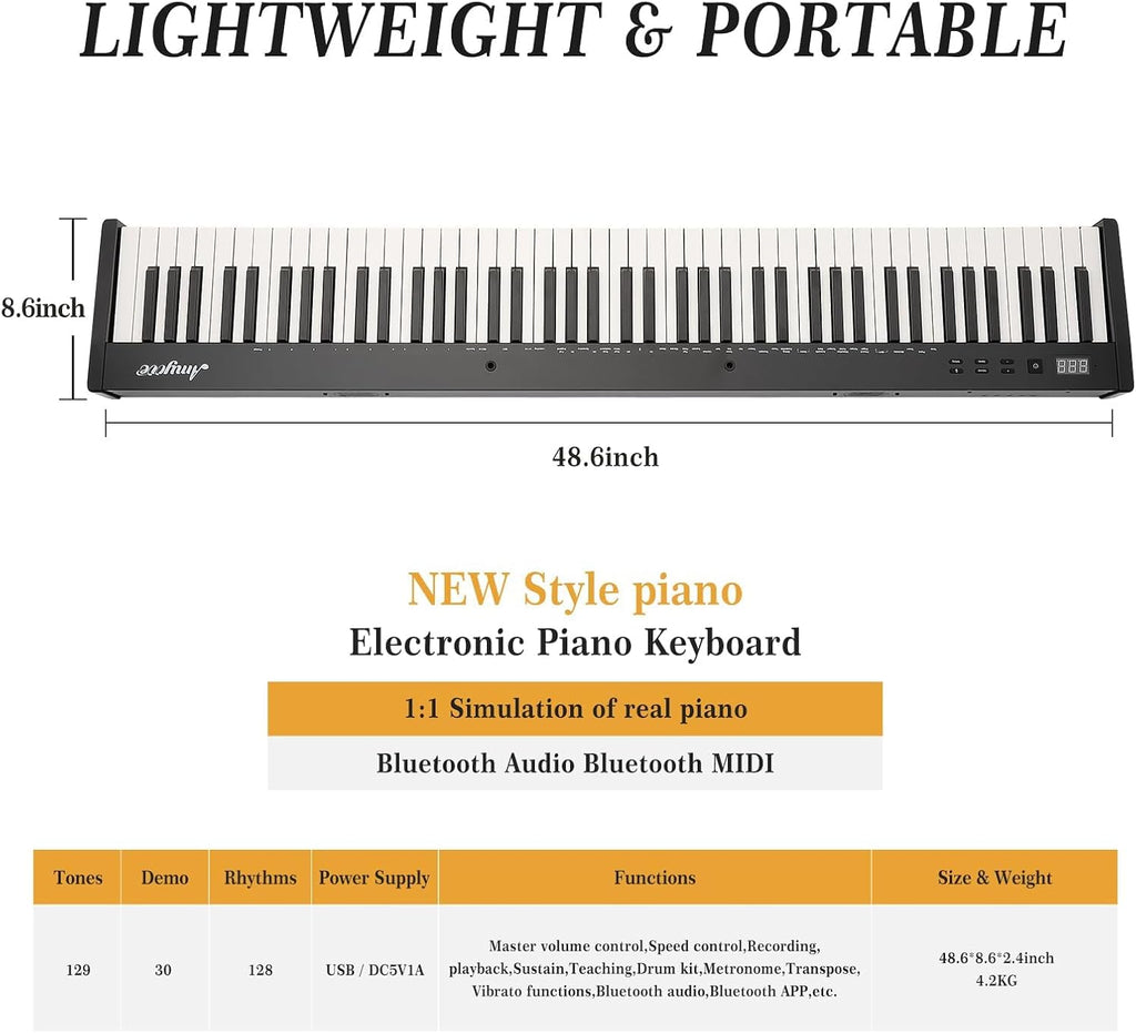 Garvee 88 Key Full-Size Semi-Weighted Electronic Keyboard Piano, Portable Design with Headphones, Sustain Pedal, Stand, Power Adapter & Travel Case - Perfect for Beginners and Adult Players