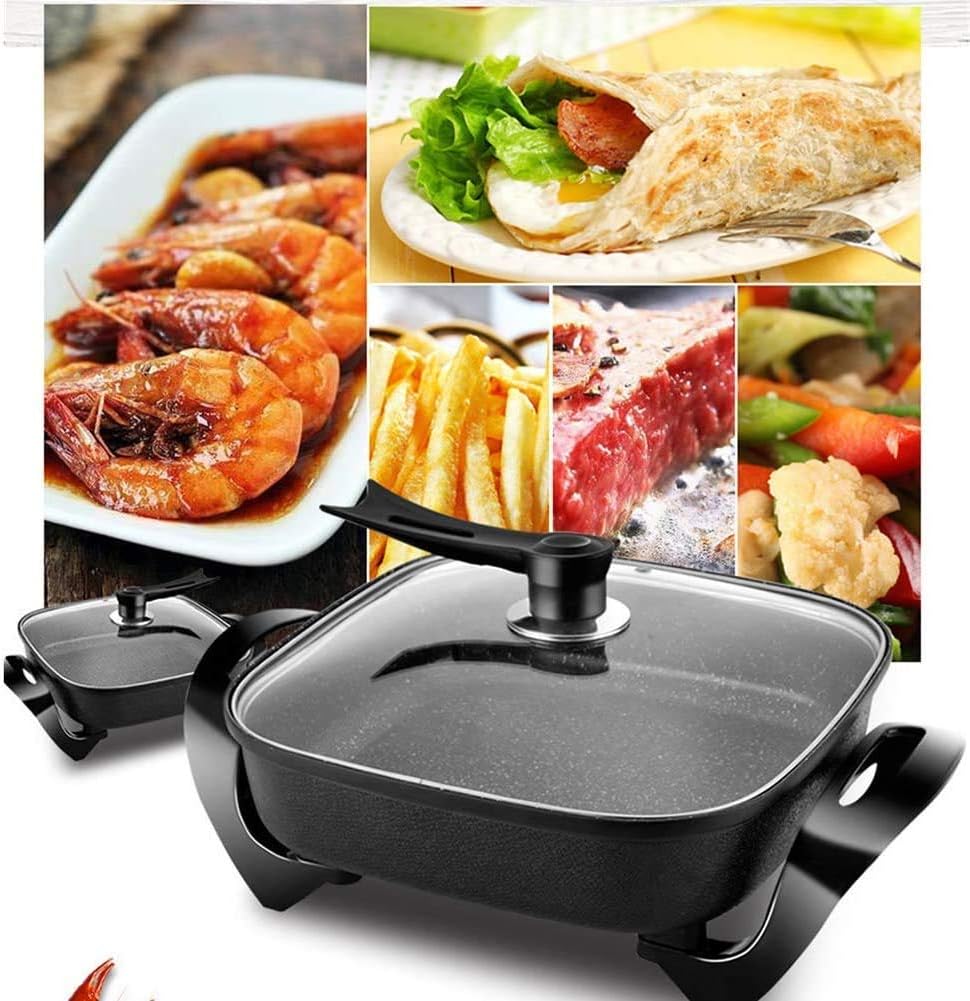 1800W Multifunctional Electric Skillet Electric Cooker for Frying, Electric Frying Pan with Glass Lid, Non-Stick Surface, Adjustable Heat Setting, Cool Touch Handles,Black