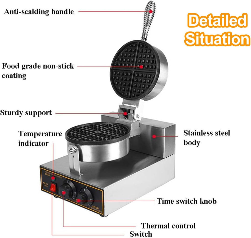 Electric Waffles Maker Machine | Nonstick Waffle Making Machine | Home Appliance Breakfast Dessert Frying Pan | Small Fried Eggs Waffle Maker | for Snack Bar/Cafe,SingleHead