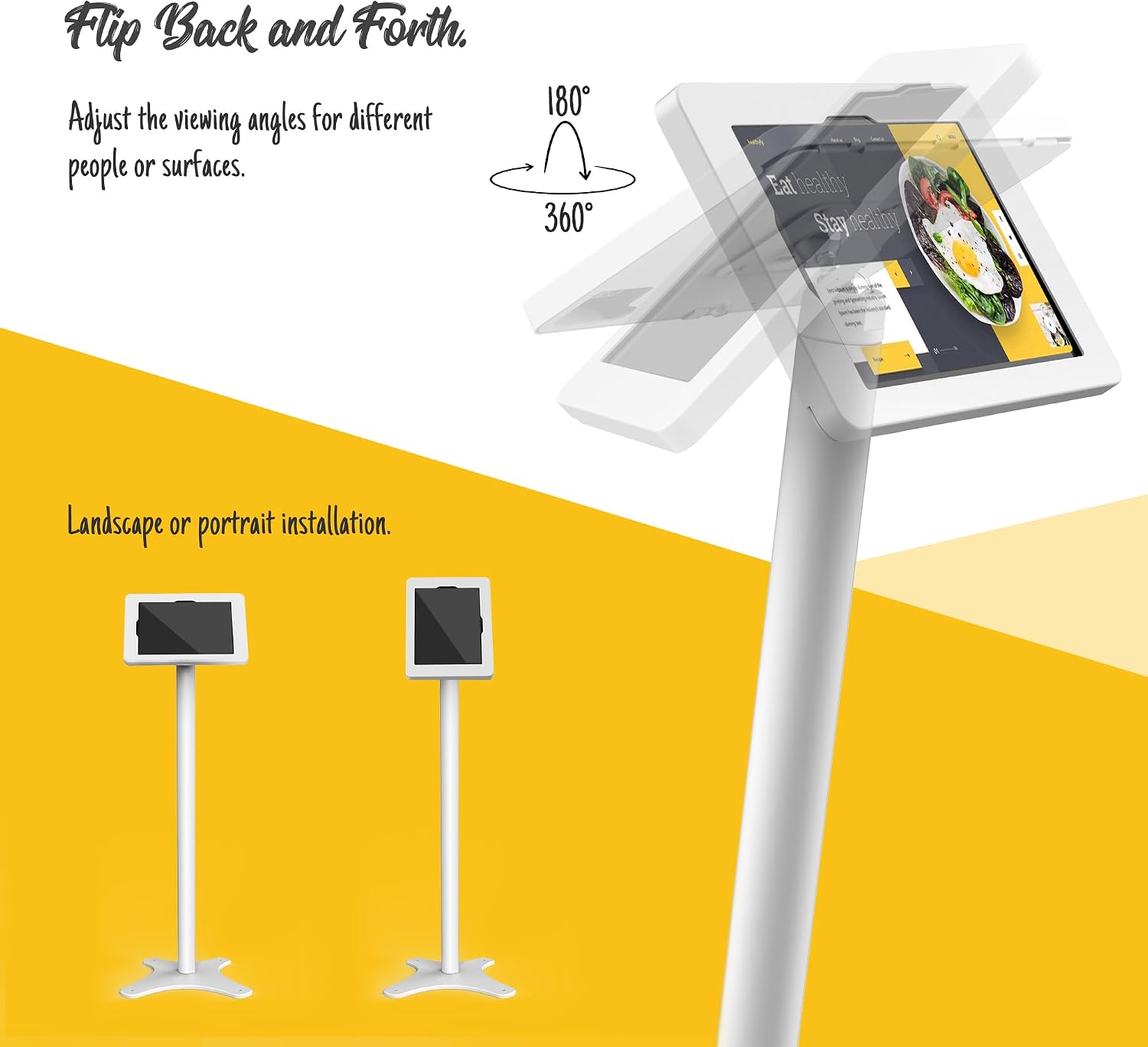 Tablet Kiosk Floor Stand, All Metal Rotate Lockable - Compatible with 10.9' iPad 10th, Pro 11' 1 2 3 4, Air 4 5, Air 11'(M2/M3/M4), iPad 11'(A16) - BSF301WA