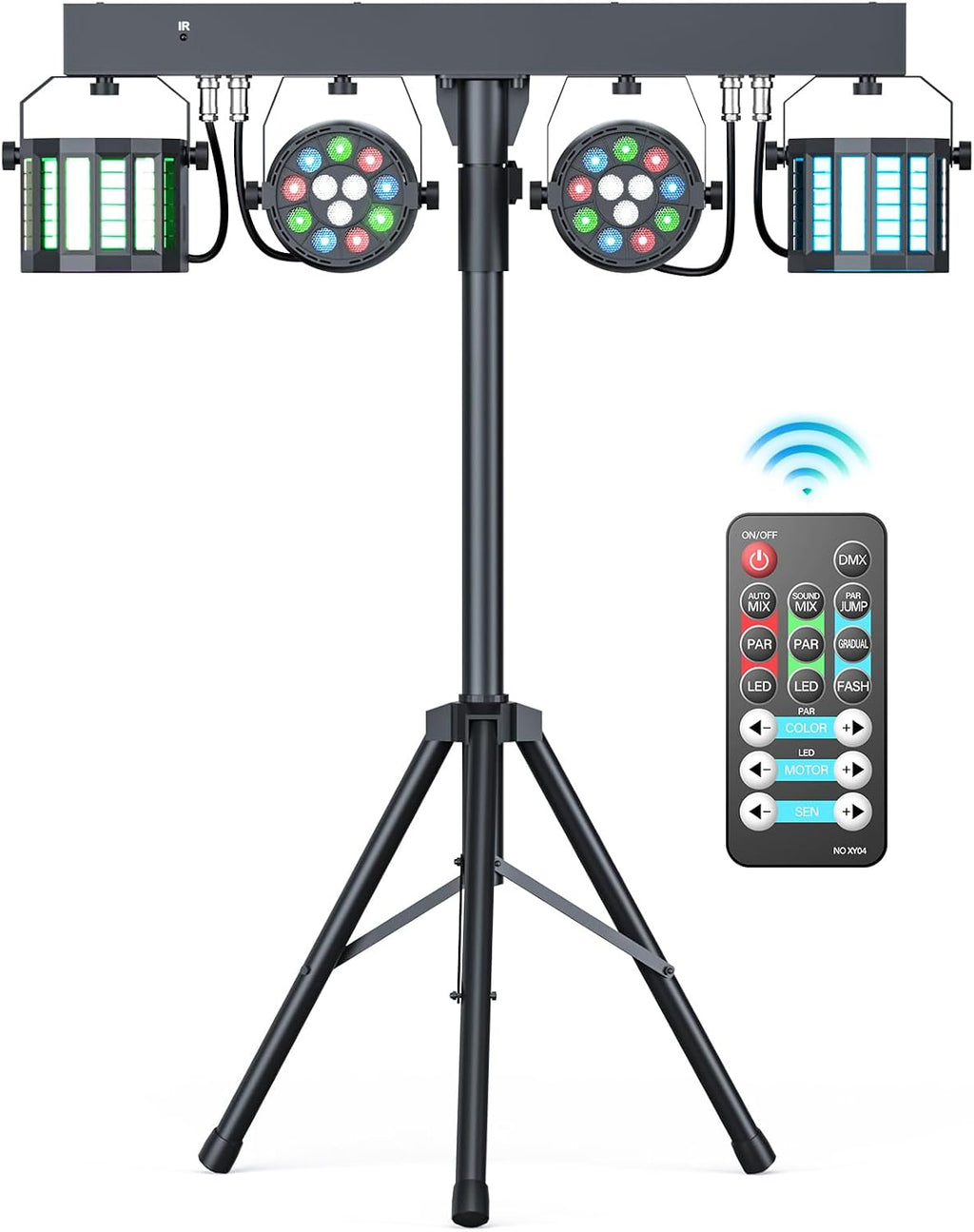 5 in 1 DJ Lights with Stand Combination Party Light Dj Disco Lights Stage Lighting for Parties 3/6/15CH with Sound Activated,DMX,Remote Control Strobe LED Par Light for Weddings Birthday KTV-1PC