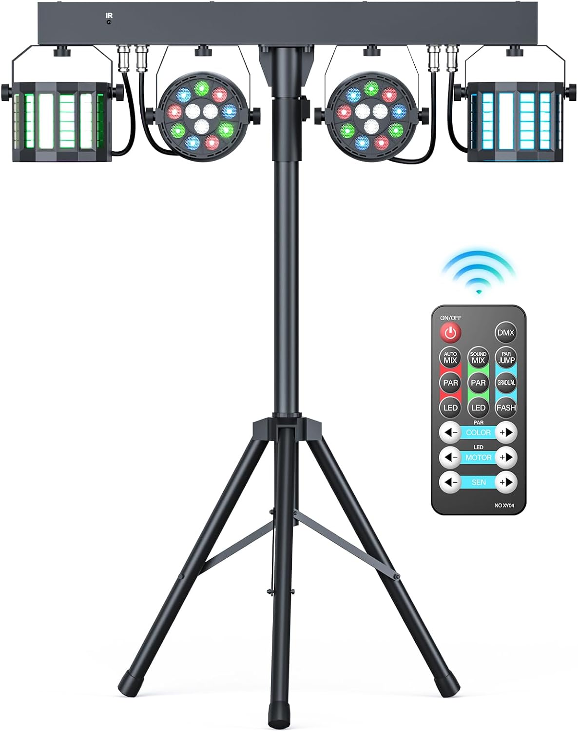 5 in 1 DJ Lights with Stand Combination Party Light Dj Disco Lights Stage Lighting for Parties 3/6/15CH with Sound Activated,DMX,Remote Control Strobe LED Par Light for Weddings Birthday KTV-1PC
