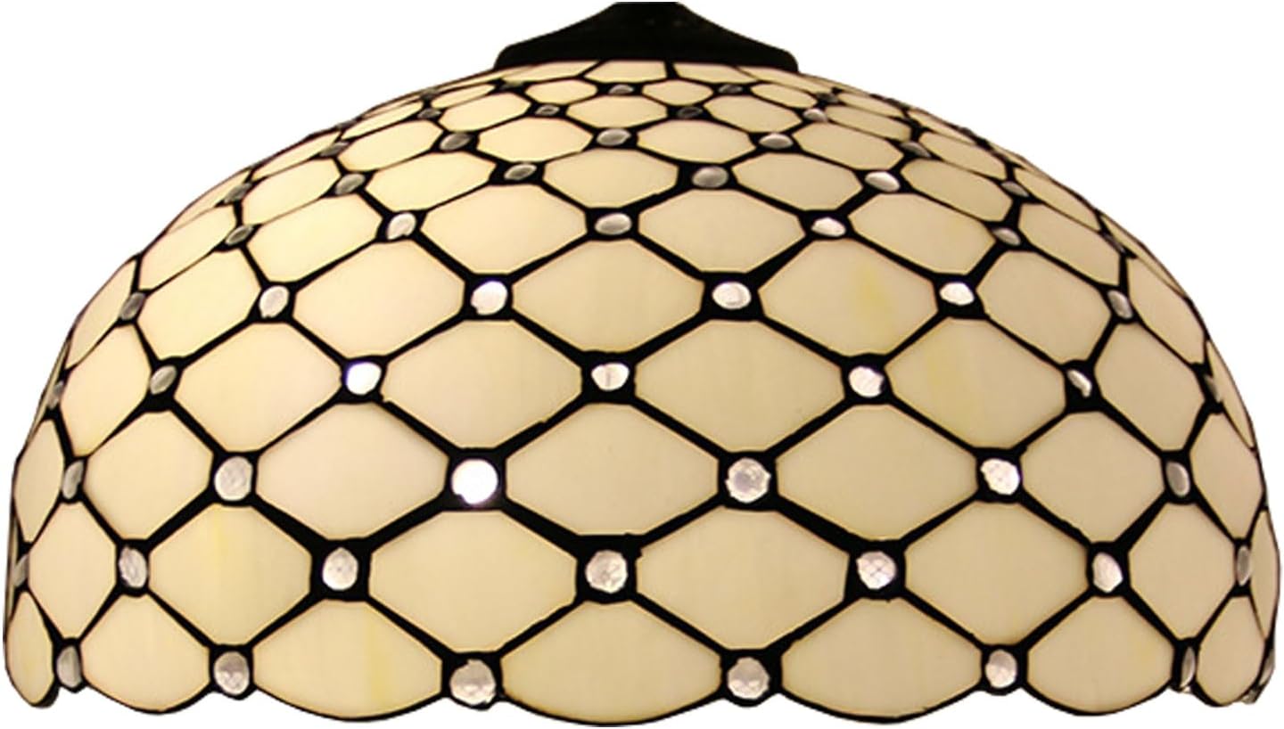 Tiffany Style Cream Amber Stained Glass Bead Lamp Shade Replacement Only 16X9 Inch Lampshades Only with Cap Fit for Bedside Reading Lamp Study Light Kitchen Lamp Dining Room Lamp Floor Lamp