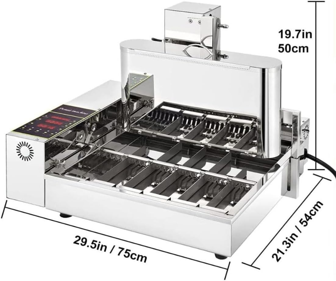 Commercial 2000W Mini Donut Maker - 6 Rows, Digital Auto Flip, Adjustable Thickness, Intelligent Control Panel, Professional Frying Machine for Perfects Donuts