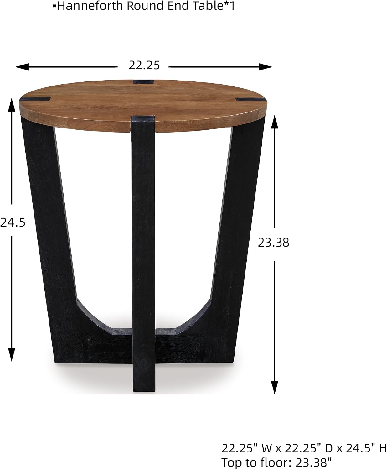 Signature Design by Ashley Hanneforth Farmhouse End Table with Angled Solid Wood Legs, Light Brown & Black