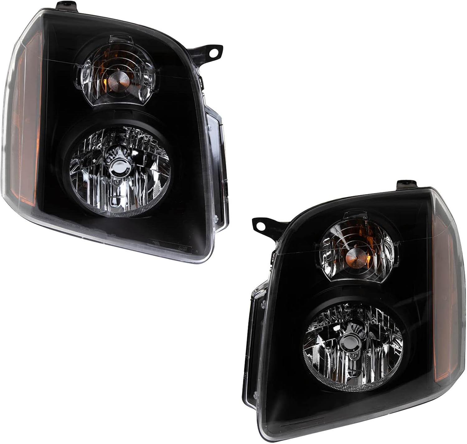 TRQ 2 Piece Headlight Assembly Set Performance Black Bezel Driver & Passenger Side Compatible with GMC Yukon Yukon XL 1500 2007-2014 Yukon XL 2500 2007-2013 GM2502265 GM2503265