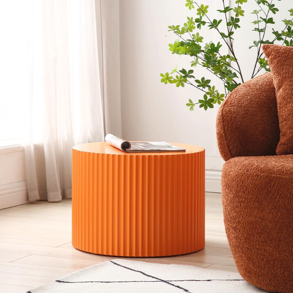 WILLIAMSPACE Nesting Coffee Table Set of 2, Matte Orange Round Wooden Coffee Tables, Modern Luxury Side Tables Accent End Table for Living Room Apartment, 23.62'*23.62'*15.75'H (Orange,Round)