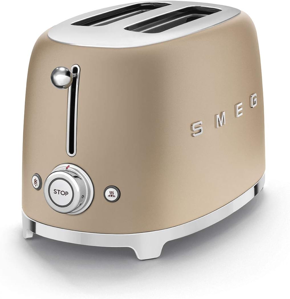 SMEG 2 Slice Toaster with 6 Presets and Defrost Function and Removable Crumb Tray TSF01CHMUS, Matte Champagne