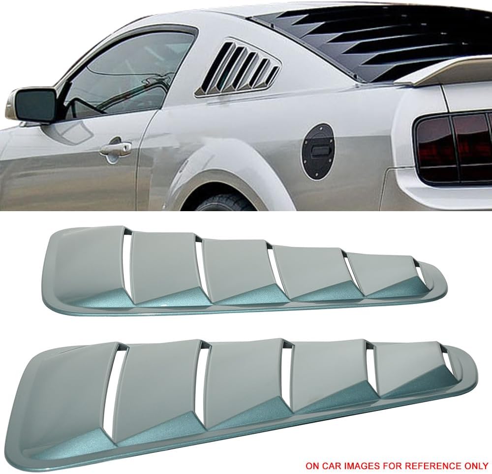 Pre Painted Window Delete Panels Compatible with 2005-2009 Ford Mustang V6, Factory Style Windveil Blue Metallic #P3 ABS Plastic Sun Rain Shade Guard Wind Vent Air Deflector by IKON MOTORSPORTS