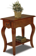 Leick Home 9018-BR One Drawer French Cabriole Leg Side Table with Shelf, Brown Cherry