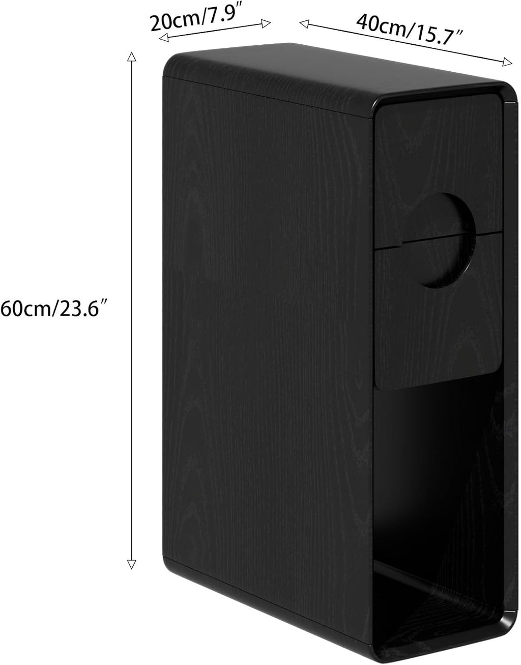 Black Small Nightstand Set of 2, Narrow Bedside Table with Circular Drawer, Skinny Side End Table, Wood Nightstand, Mid Century Modern Night Stand for Bedroom, Small Spaces, Slim, Wooden