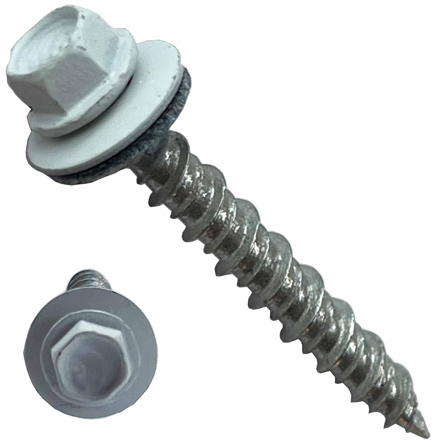 Metal Roofing Screws-#10 x 1.5' – Self Tapping Hex Head with EPDM Rubber Washer – for Metal to Wood, Corrugated Roofing, Siding, Sheds, Pancake Screw - ¼' Hex Drive Easy Installation - White