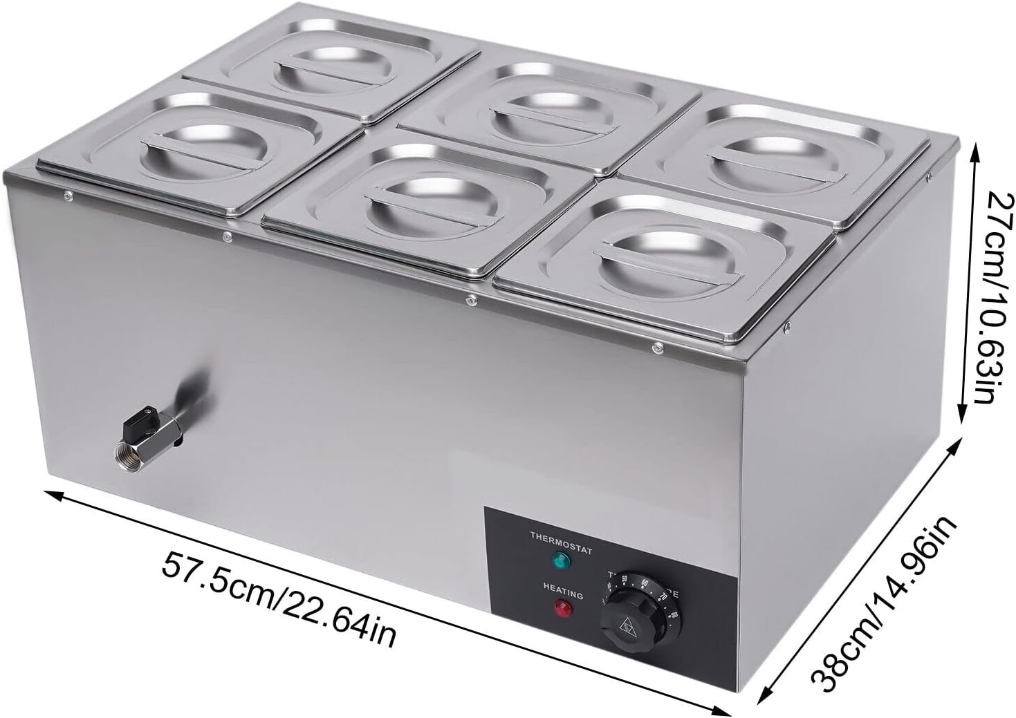 Countertop Steam Table Food Warmer Stainless Steel Commercial Buffet Warmer 6-Pan 600W Portable Electric Food Warmer Steam Table 19.2Qt(18L) for Restaurants, Catering, Buffets
