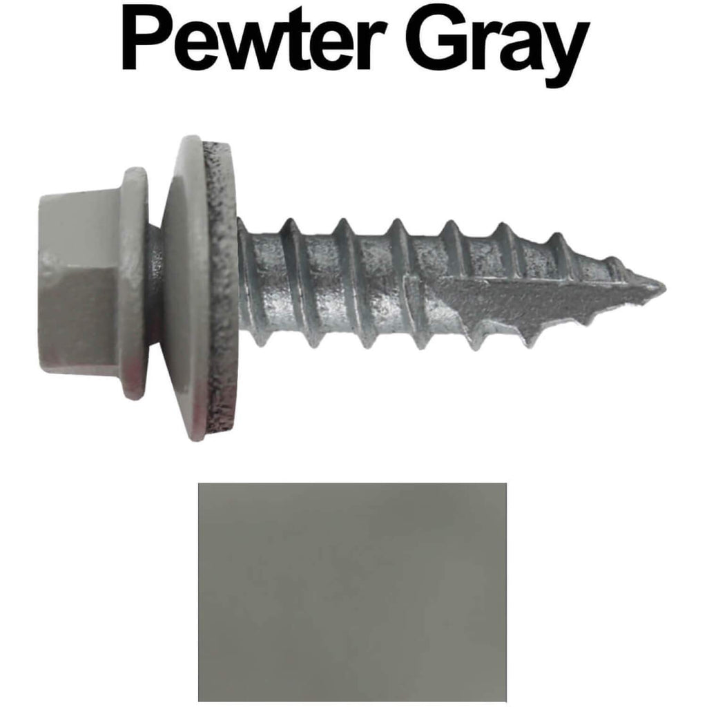 #14 Metal Roofing Screws (1000) Screws x 1' Pewter Gray/Slate Gray Hex Head Sheet Metal Roof Screw. Self Starting/Tapping Metal to Wood Sheet Metal Screws - EPDM Washer. for Corrugated Roofing