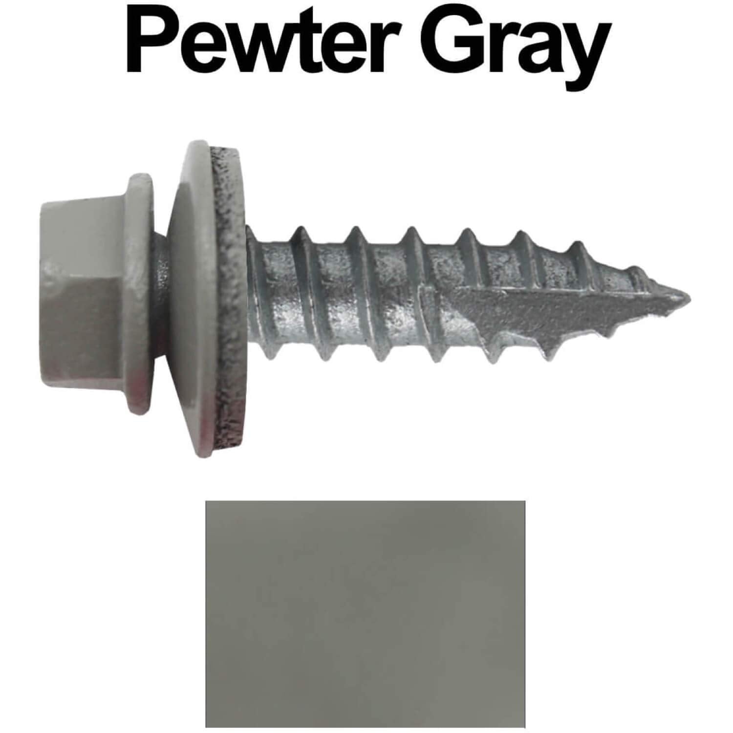 #14 Metal Roofing Screws (1000) Screws x 1' Pewter Gray/Slate Gray Hex Head Sheet Metal Roof Screw. Self Starting/Tapping Metal to Wood Sheet Metal Screws - EPDM Washer. for Corrugated Roofing