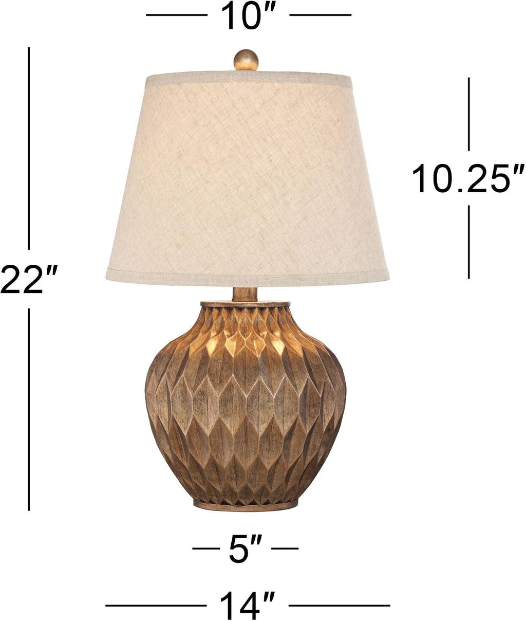 360 Lighting Buckhead Traditional Style Small Accent Table Lamps 22' High Set of 2 Warm Bronze Geometric Urn Tapered Drum Shade for Living Room Bedroom House Bedside Nightstand Home Office