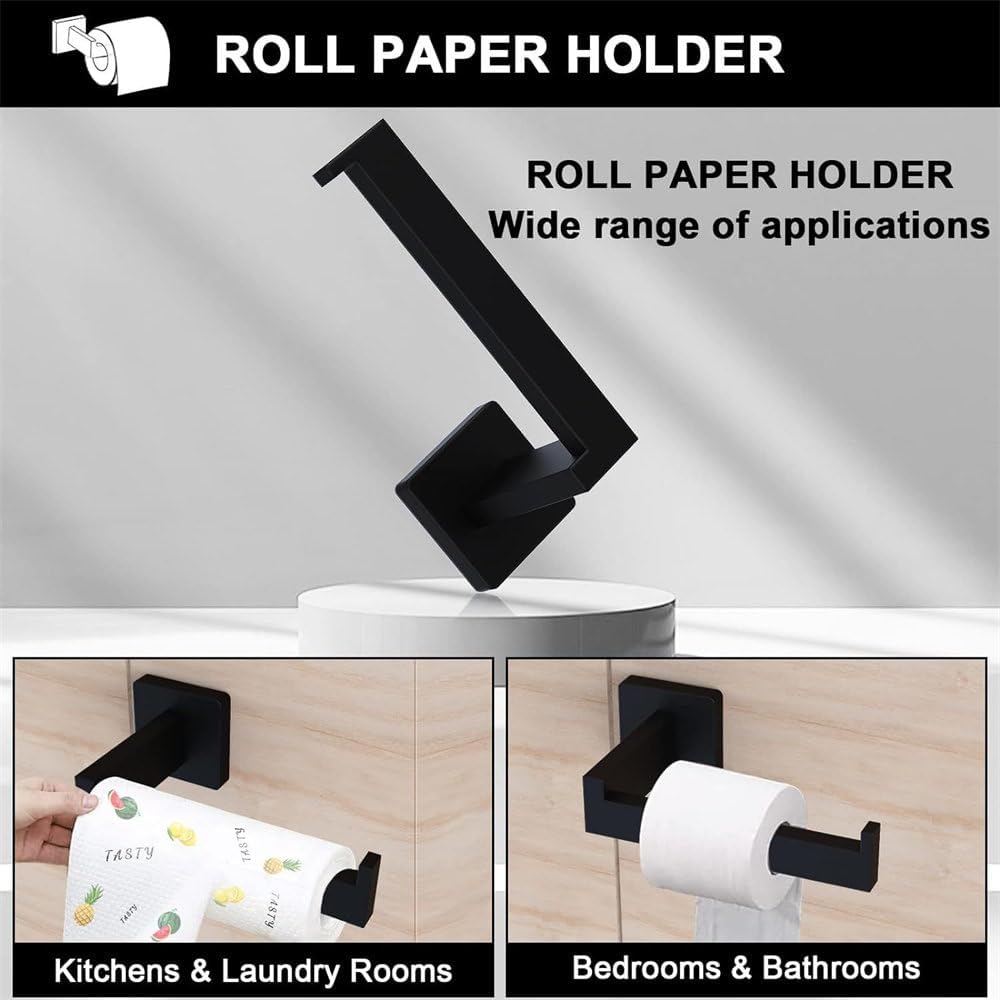 304 Stainless Steel Bathroom Towel Ring Set Bath Towel Rod Set Bathroom Hardware Square Tube Towel Rack Suitable for Family Hotel,Brushed,5PCS,Black-5PCS