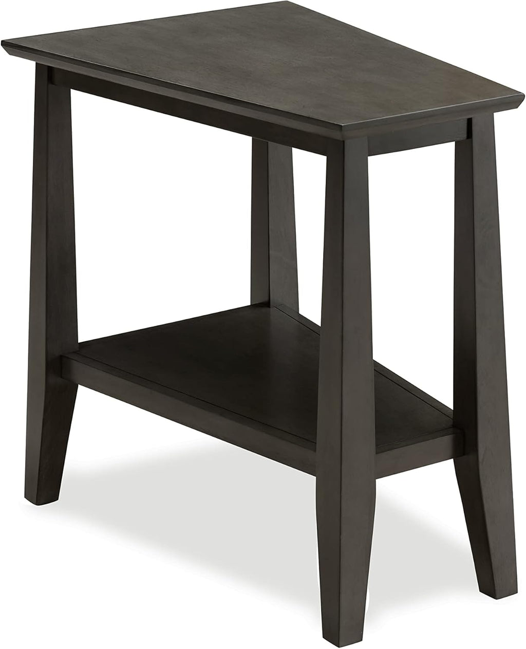 Leick Home Delton End Table, Solid Wood, Narrow Wedge Shape, Bottom Display Shelf, Easy-Assembly, For Living Room/Bedroom, Smoke Gray, 24.0 in. L x 14.0 in W x 24.0 in. H, 10402-GR