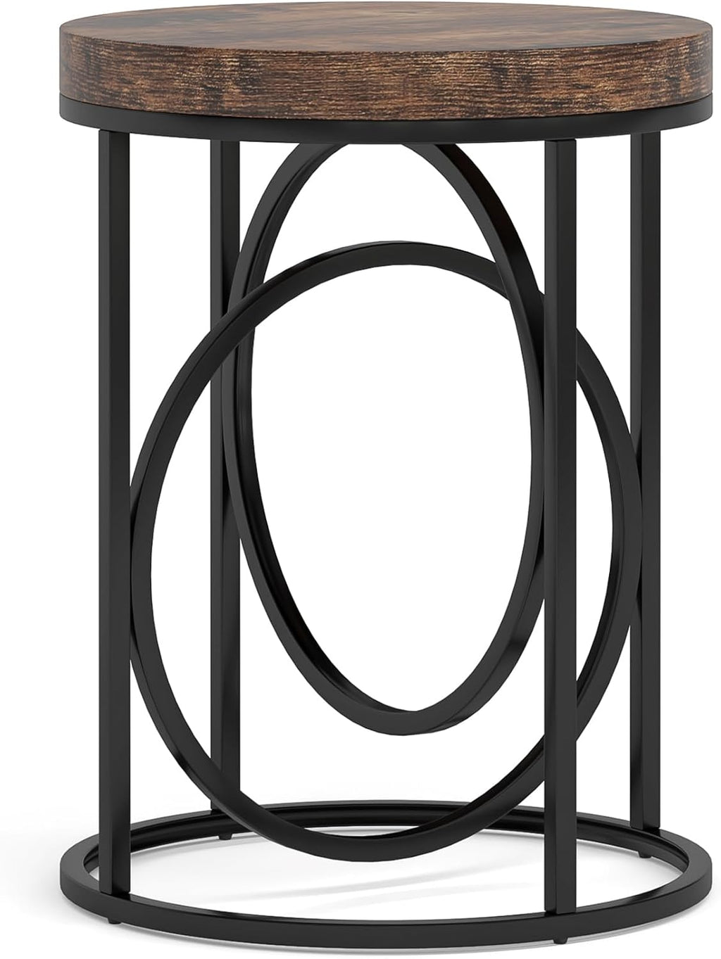 Tribesigns Round End Tables for Living Room Set of 2, 20-Inch Wide, Industrial Side Table with Metal Frame and Wood Top, Modern Circle Accent Table, Tall Narrow Nightstand for Bedroom (Rustic Brown)