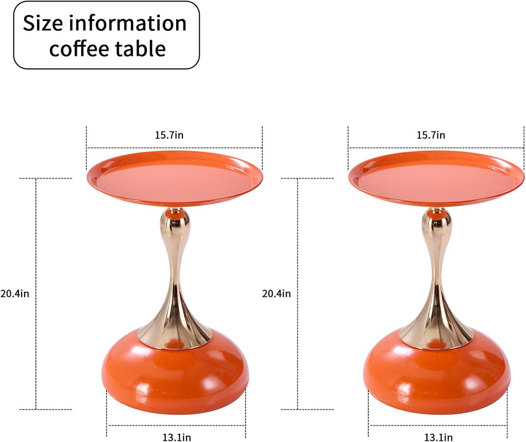 2-Pack Sleek Hourglass Side Table - Modern Stylish Hermes Orange Accent Table | Glossy Finish & Chic Metallic Detail - Ideal for Living Room, Bedroom, Cafe & Home Decor Spaces