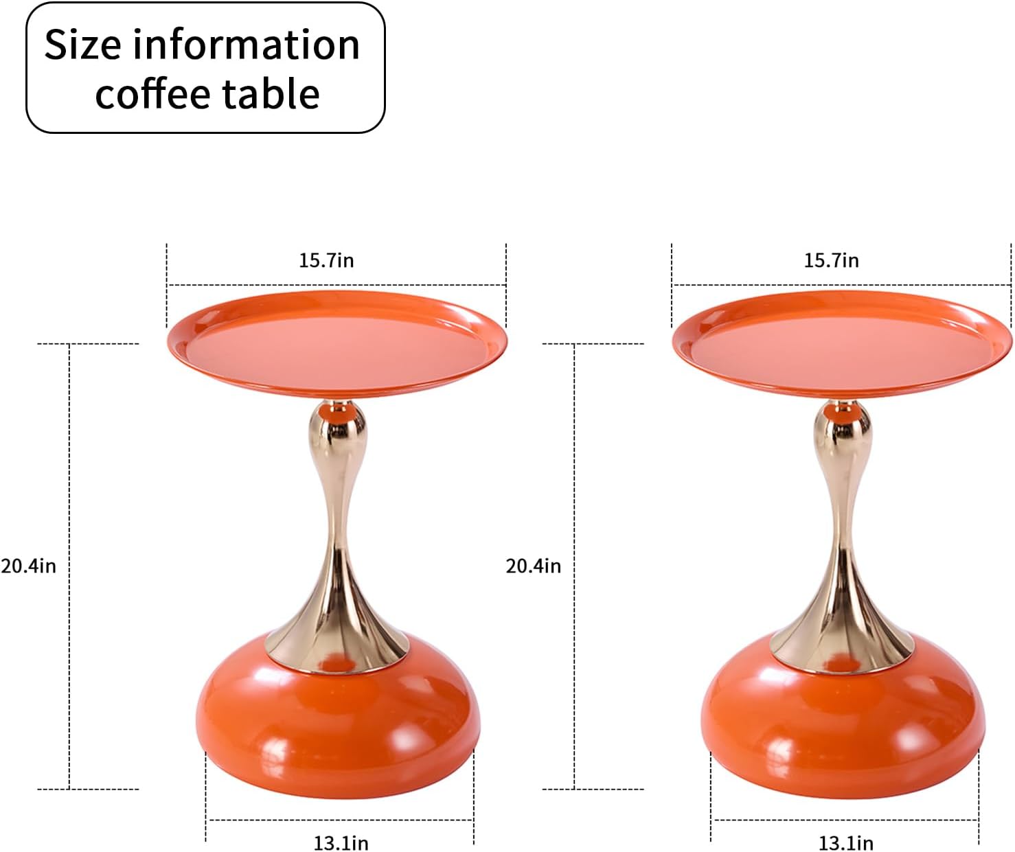 2-Pack Sleek Hourglass Side Table - Modern Stylish Hermes Orange Accent Table | Glossy Finish & Chic Metallic Detail - Ideal for Living Room, Bedroom, Cafe & Home Decor Spaces