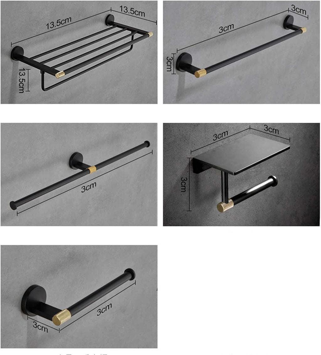 Bathroom Towel Rack Set,5 Pcs Bathroom Hardware Set Black Gold Bath Towel Bar Set,Towel Bar,Toilet Paper Holder,Towel Ring,Brass Wall Mounted Bathroom Accessories kit