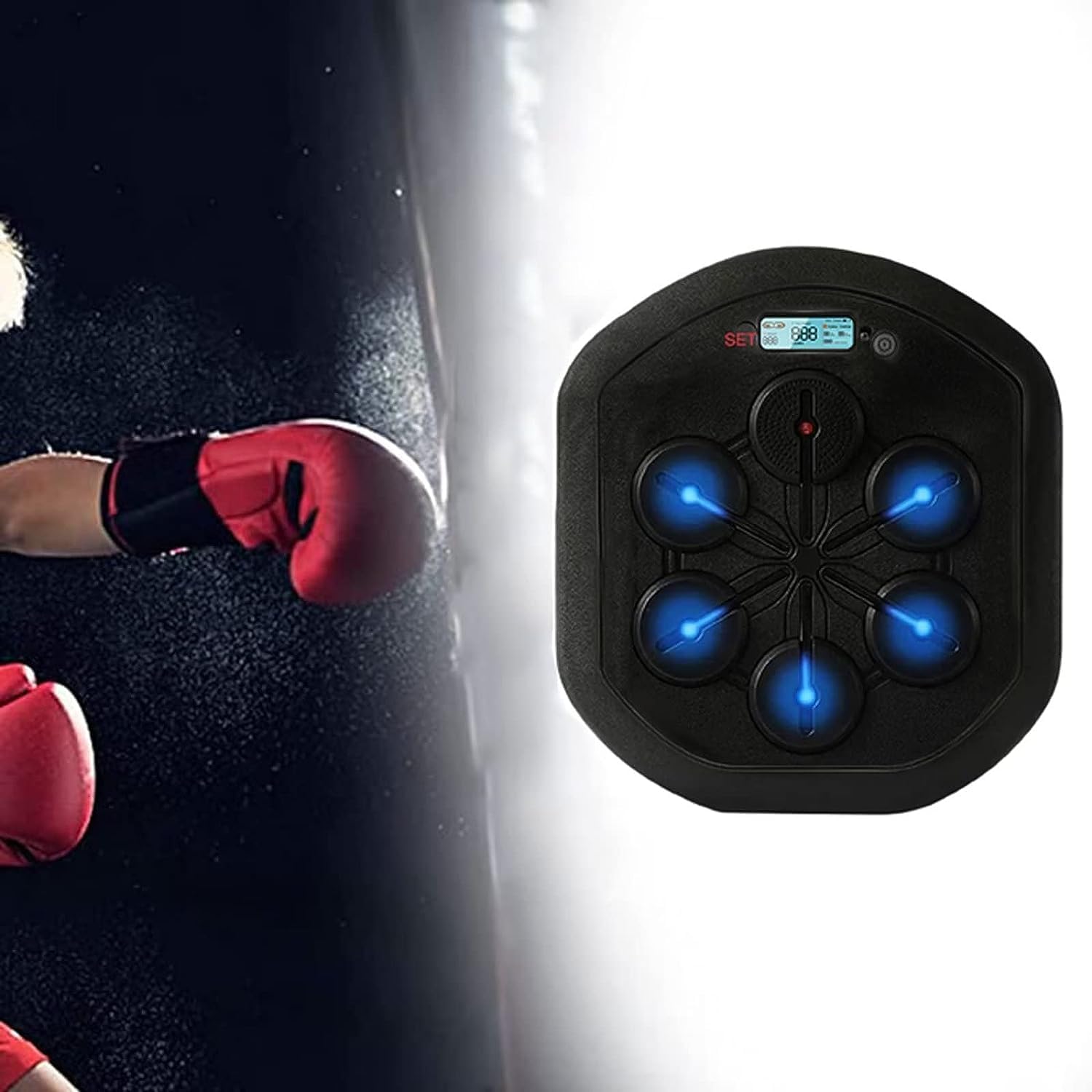 Music Boxing Machine, Smart Boxinghine with Lights and Music, Boxing Exercise Wall Target Portable Wall-Mounted Indoor Fitness Training Boxing Mat for Children and Adults