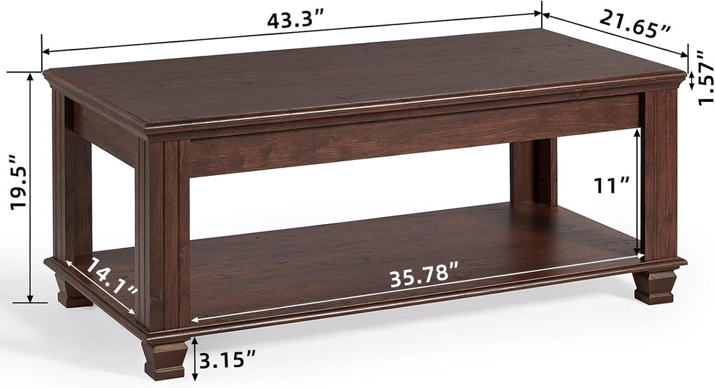 SAVOR LIFE Farmhouse Coffee Tables for Living Room,Square Living Room Tables with Open Storage Shelf,Large Modern Coffee Table,Rustic Brown Center Table,Walnut
