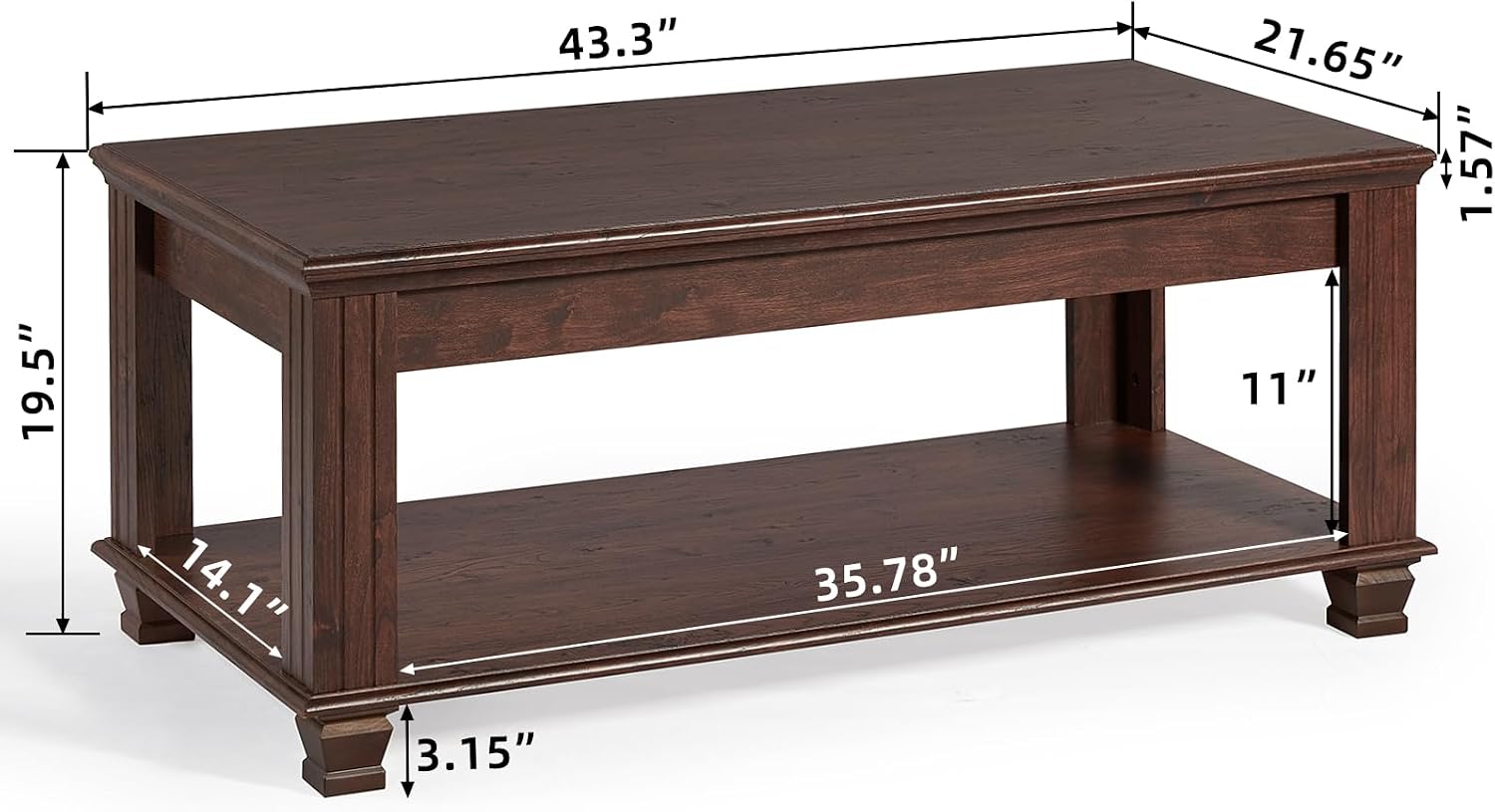 SAVOR LIFE Farmhouse Coffee Tables for Living Room,Square Living Room Tables with Open Storage Shelf,Large Modern Coffee Table,Rustic Brown Center Table,Walnut