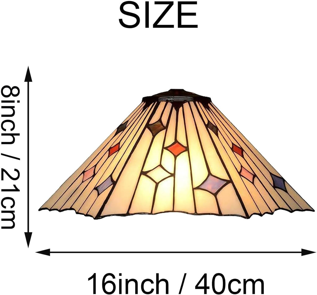 16 Inch White Mission Lamp Shade Replacement Only Tiffany Style Handmade Stained Glass Lampshades, Blue Red Pink Star Hexagon Light Cover Accessories for Table Lamp Pendant Light Floor Lamp