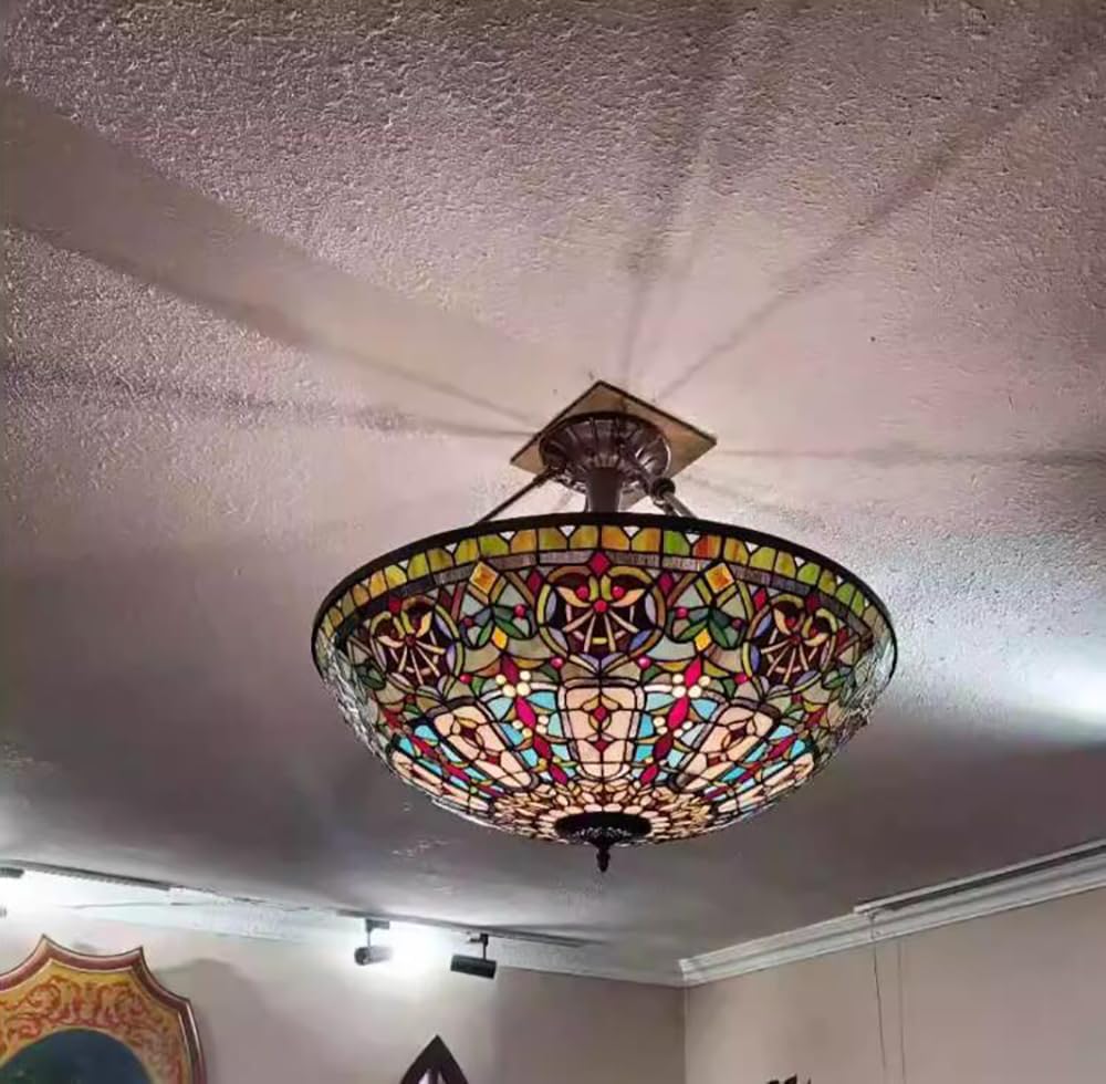22 Inch Large Blue Baroque Shade Replacement, Vintage Style Green Red Stained Glass Lampshade for Table Lamp Bedside Lamp Ceiling Light Floor Lamp,