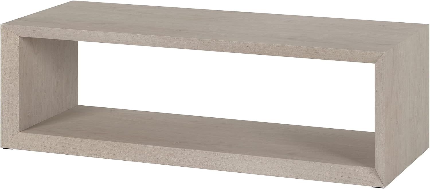 Henn&Hart 58' Rectangular Coffee Table with Open Storage Shelf for Living Room, Family Room, or Office, Beech White