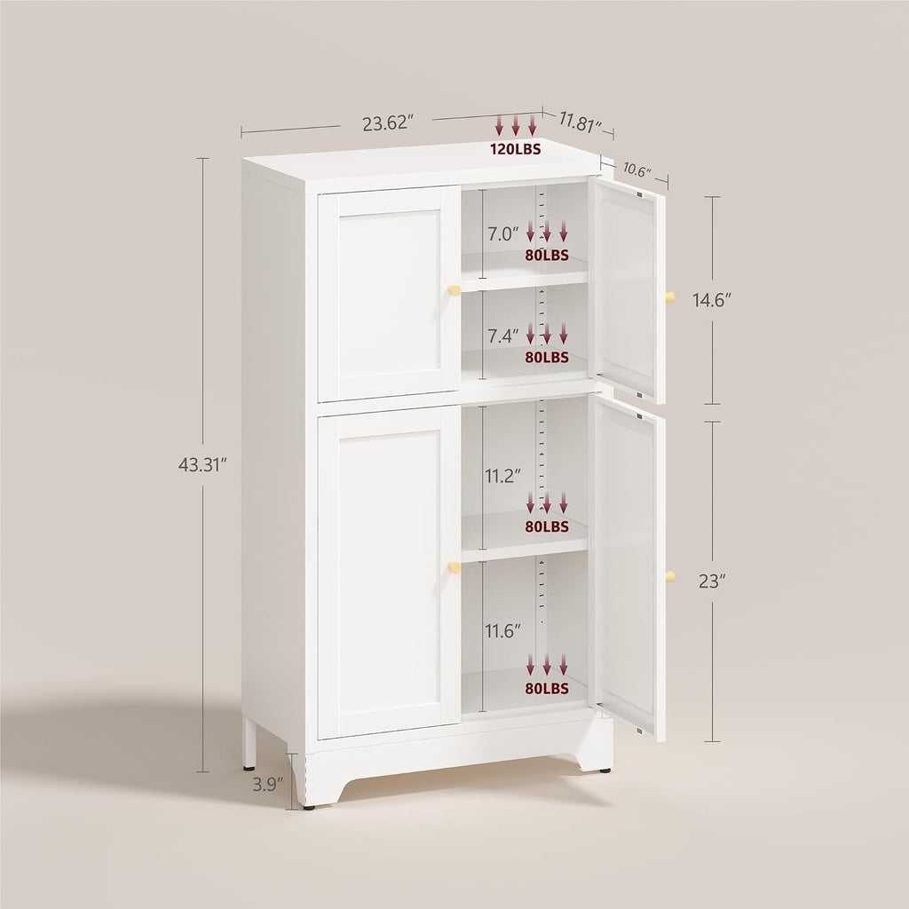 43' H Small Cabinet,White Bathroom Storage Cabinet,Metal Bathroom Floor Cabinets Freestanding
