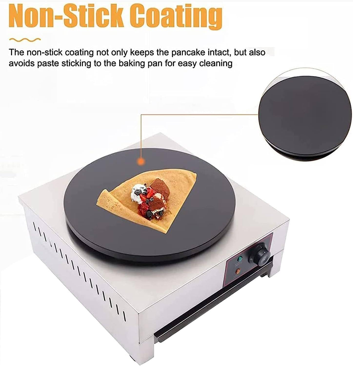 Commercial Crepe Maker Frying Pan, Electric Pancake Maker, Non-stick Electric Baking Pan Single Heating Plate, Adjustable Temperature, Suitable for Corn Tortillas ()