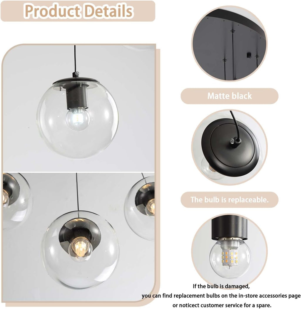 ykolupty 3-Light Small Chandelier LED Modern Glass Globe Pendant Light Chandeliers for Entryway Lighting Fixture Bedroom and Dining Room