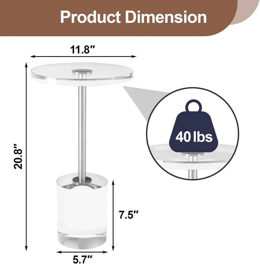 Acrylic End Table, Modern Minimalist Acrylic Side Tables, Clear Side Table for Living Room, Bedroom, Office, Drink Table (12' D x 12' W x 21' H, Silver)