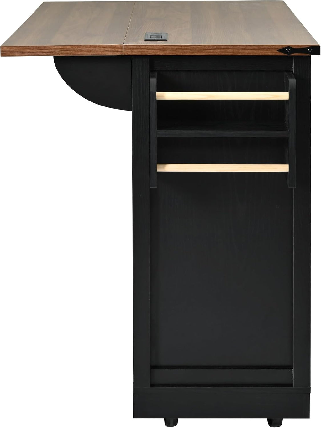Bellemave 53.7' Farmhouse Kitchen Island cart with Charging Station, Rolling Kitchen Island Table with Drop-Leaf, 3 Drawers, Barn Doors, Large, Black