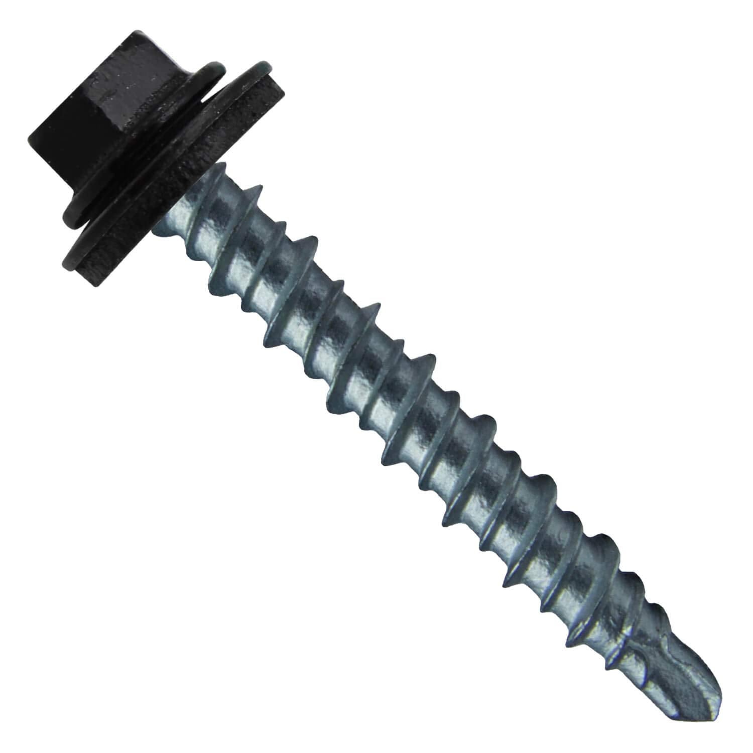 10 x 1-1/2' Black Galvanized Mini Driller Sheet Metal Roofing Screws - Hex Washer Head - Self-Starting/Tapping - EPDM Washer. 10 X 250 Bags - 2,500 Screws