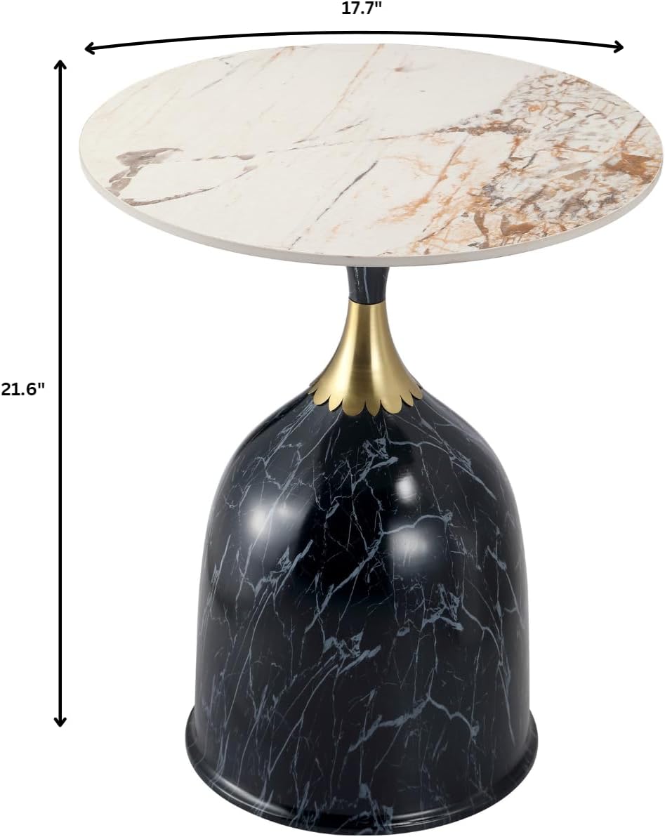 LeisureMod Oslo Modern Round Side Table with Elegant Sintered Stone Top and Sculptural Stainless Steel Pedestal Base, Chic Accent End Table for Living Room, Home or Sofa, Stone Black