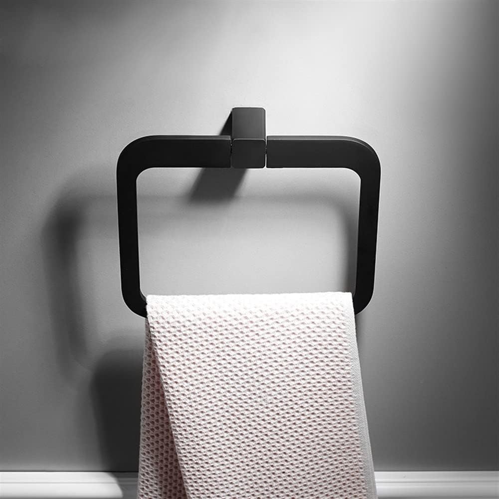 Bathroom Bath Towel Holder, Hand Towel Ring, Nordic Black Gold Square Towel Ring, Solid Towel Rack, Modern Style Towel Hanger, Hand Towel Holder，Black-A