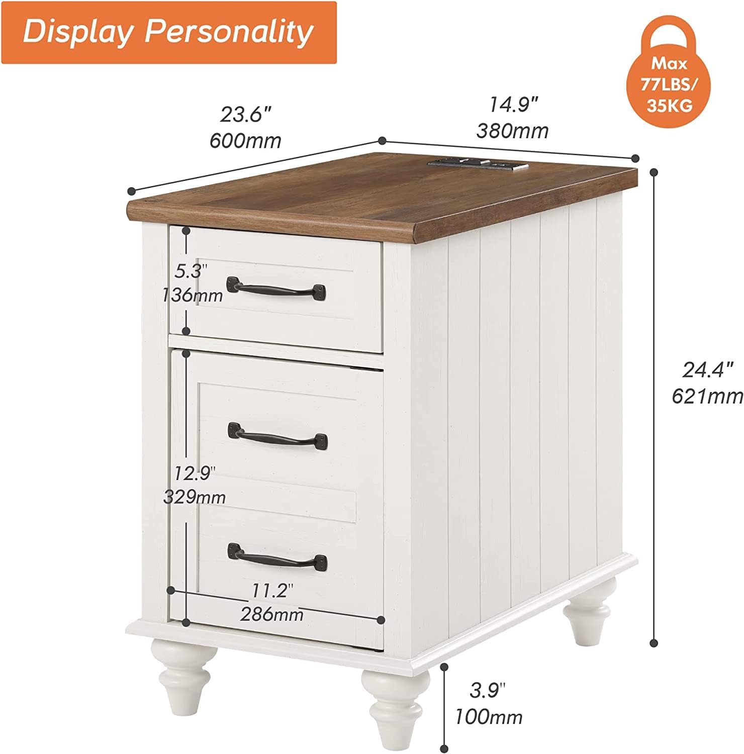 WAMPAT White End Table with Charging Station, Wood Side Table with 1 Drawer &1 Storage Cabinet, Mid Century Modern Nightstand with Power Outlets & USB Ports for Living Room, Bedroom