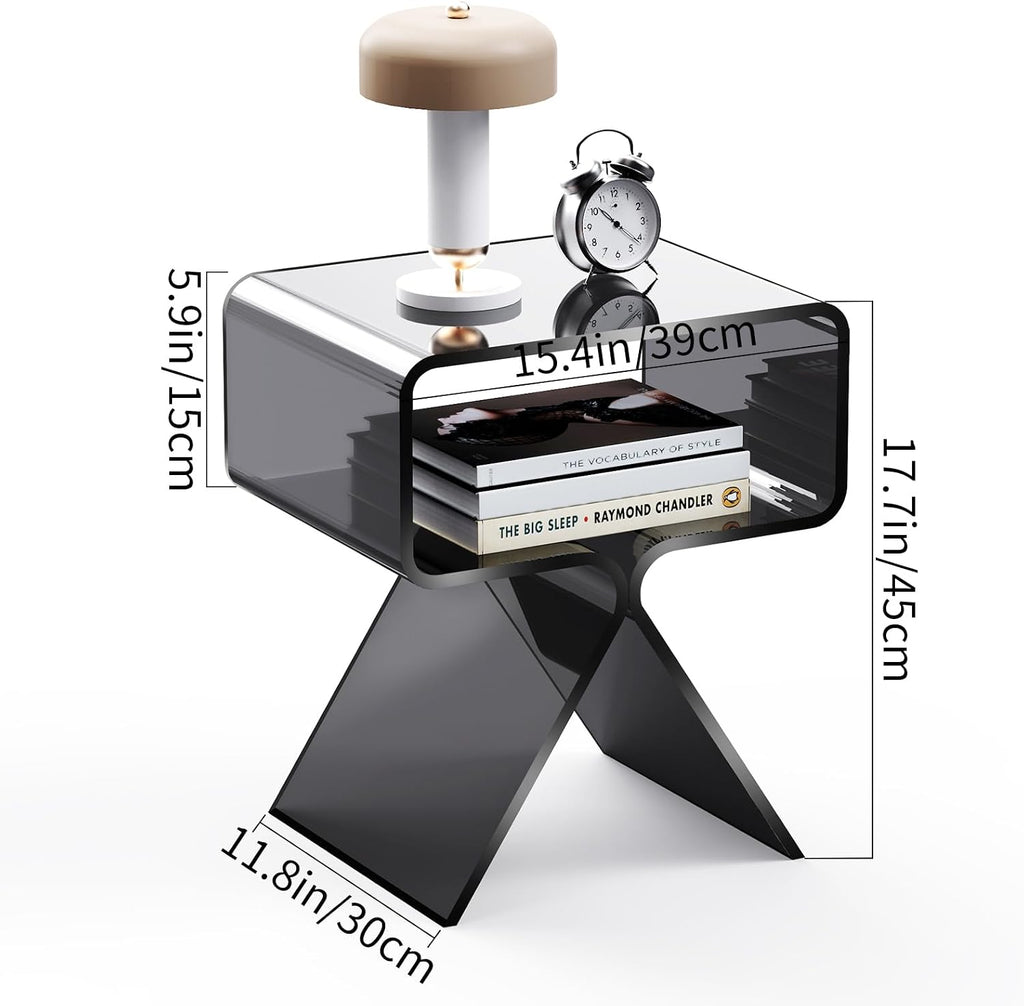 Acrylic Nightstand Side Table Modern Design Clear Home Decor Display End Table for Living Room (Black)