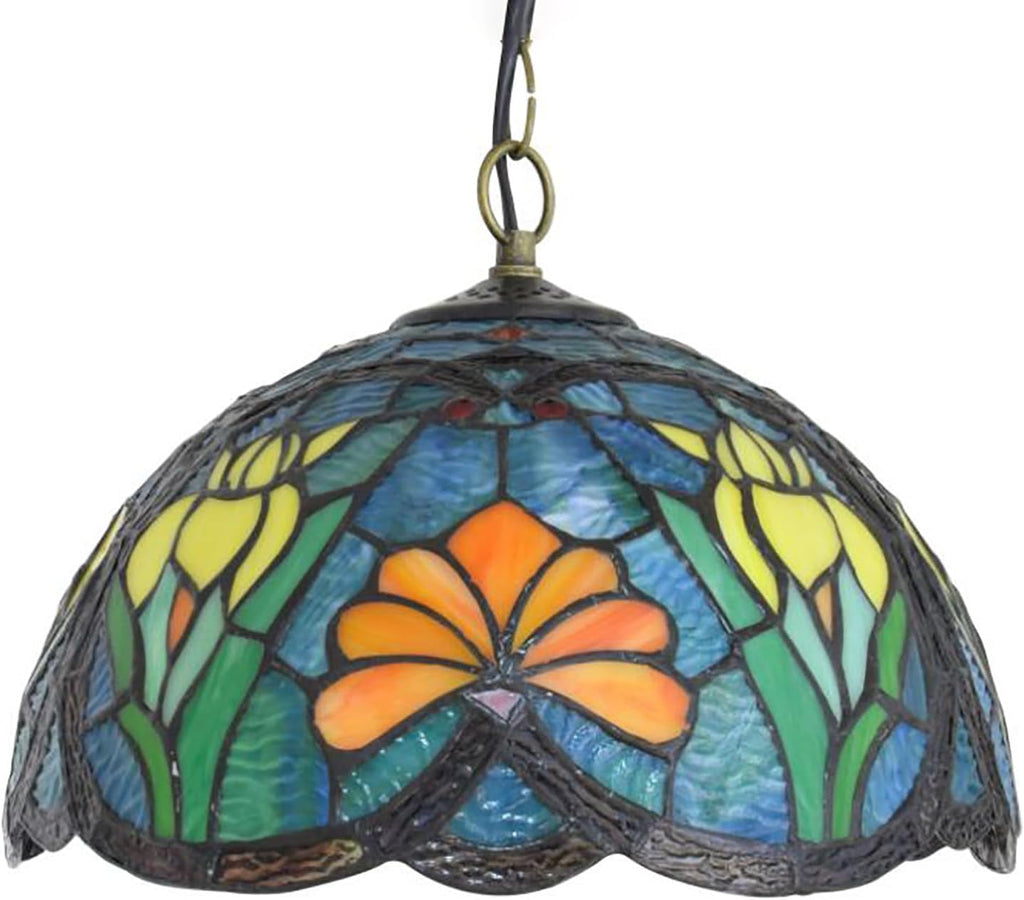 Tulip Lamp Shade Replacement, 12 Inch Yellow Tulip Blue Green Stained Glass Lampshade for Table Lamp, Floor Lamp, Bedside Lamp, Ceiling Light,